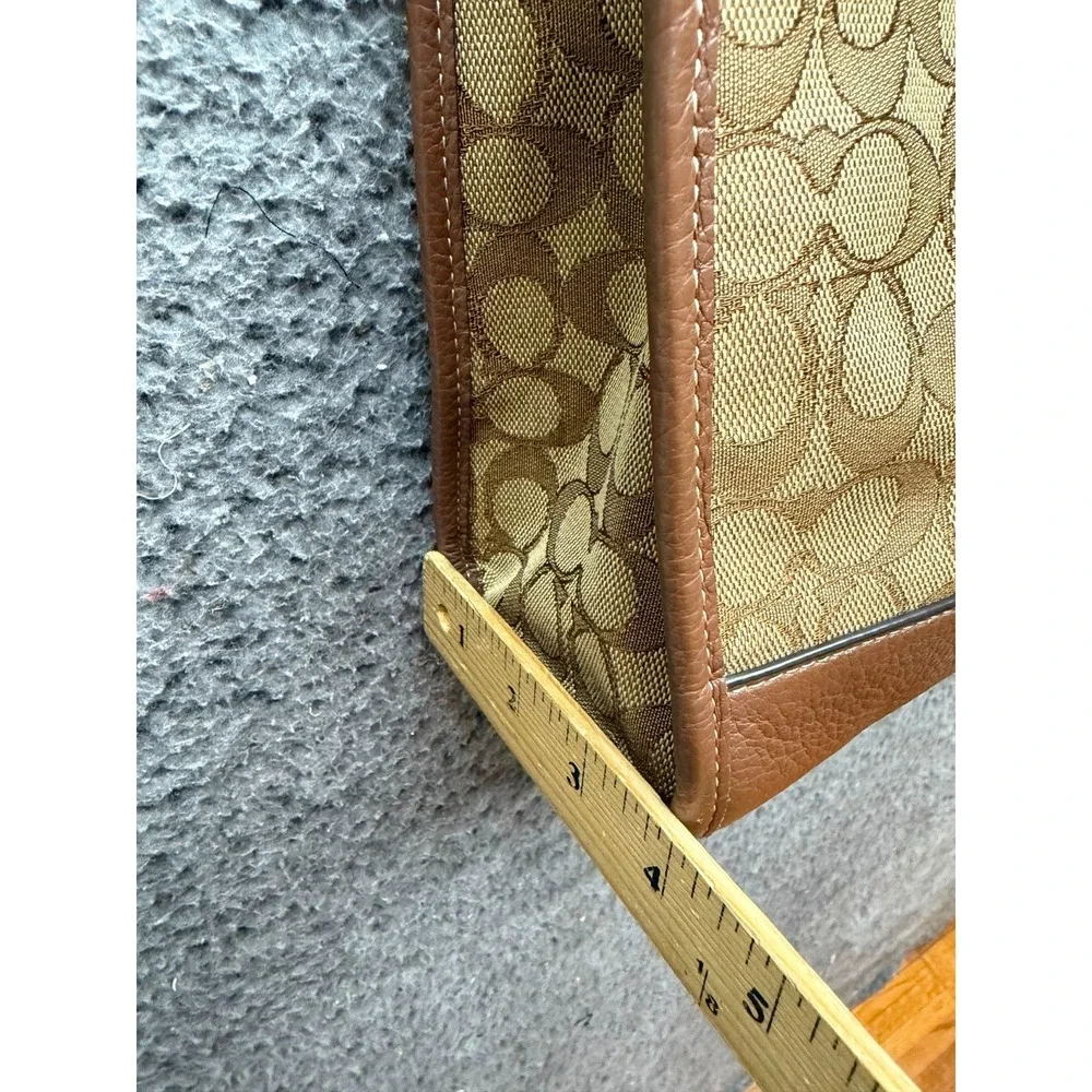 Coach Dempsey Tote Bag Signature Jacquard Stripe Coach Patch C8417 Khaki Red